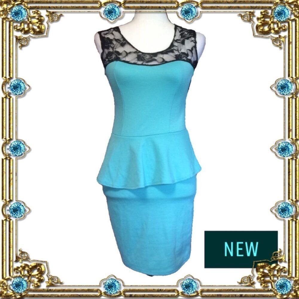 Jr small black lace and blue dress , sleeveless , form fitting